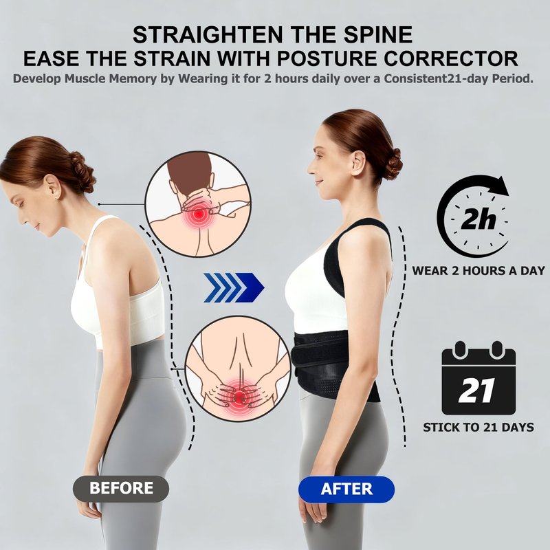 ABACKH Upgraded Back Brace Posture Corrector for Women and Men - Adjustable Back Brace with Bionic Bone Lumbar Panel for Upper & Lower Back Pain Relief, Sciatica, Herniated Disc L(34-38Inch)