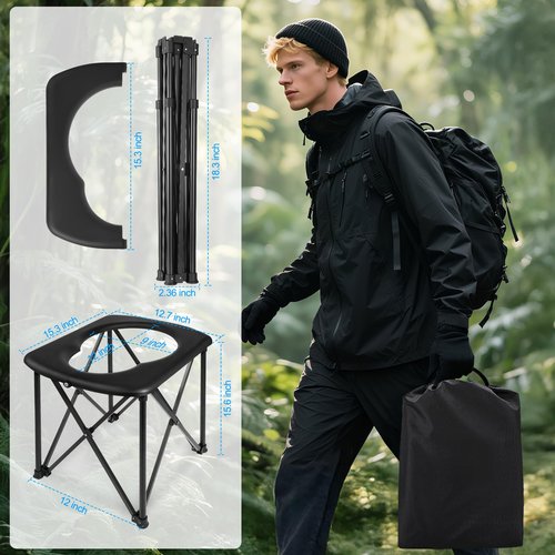 15.6'' Portable Toilet for Camping, Ultralight Foldable Camping Toilet 2-Second Setup, 350LBS Portable Potty for Adults, Compact for Camping, Hiking, RV Travel, Trucker, Fishing, Beach, Outdoor Use