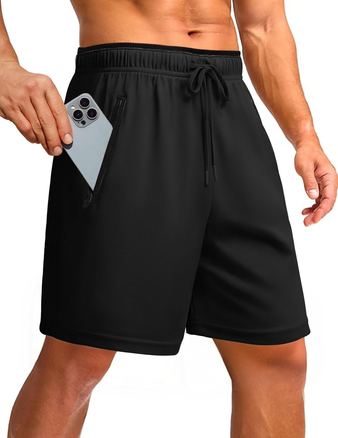 PINSPARK Men's Athletic Running Shorts - Lightweight 7" Quick Dry Workout Shorts with Zipper Pockets