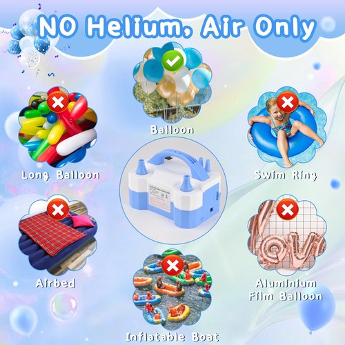 Electric Balloon Pump, Portable Electric Balloon Blower Machine Balloon Air Pump Dual Nozzle