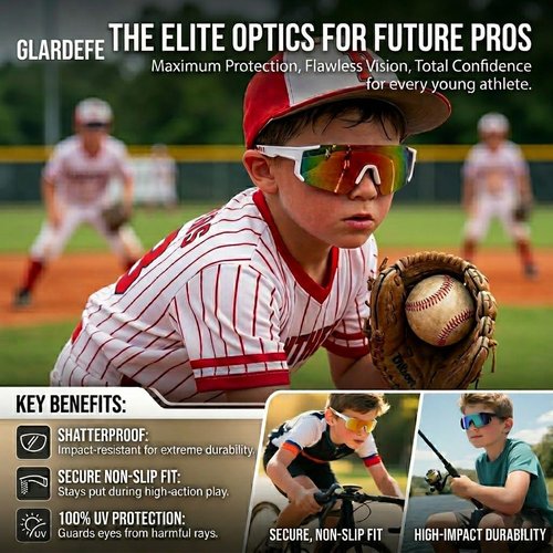 GLARDEFE Kids Baseball Sunglasses - Youth Baseball Sunglasses for Toddler Boys Girls - Sports Softball Shades Age 3-10(White/Orange Mirror + Blue/Blue Mirror)