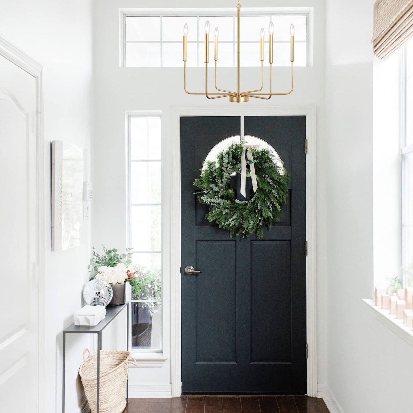 ALISADABOY Spray Gold Chandeliers for Dining Room 26.2'' Modern Farmhouse Candle Chandelier 6-Light Rustic Pendant Lighting Fixture Industrial Ceiling Light for Living Room Foyer Entryway Kitchen