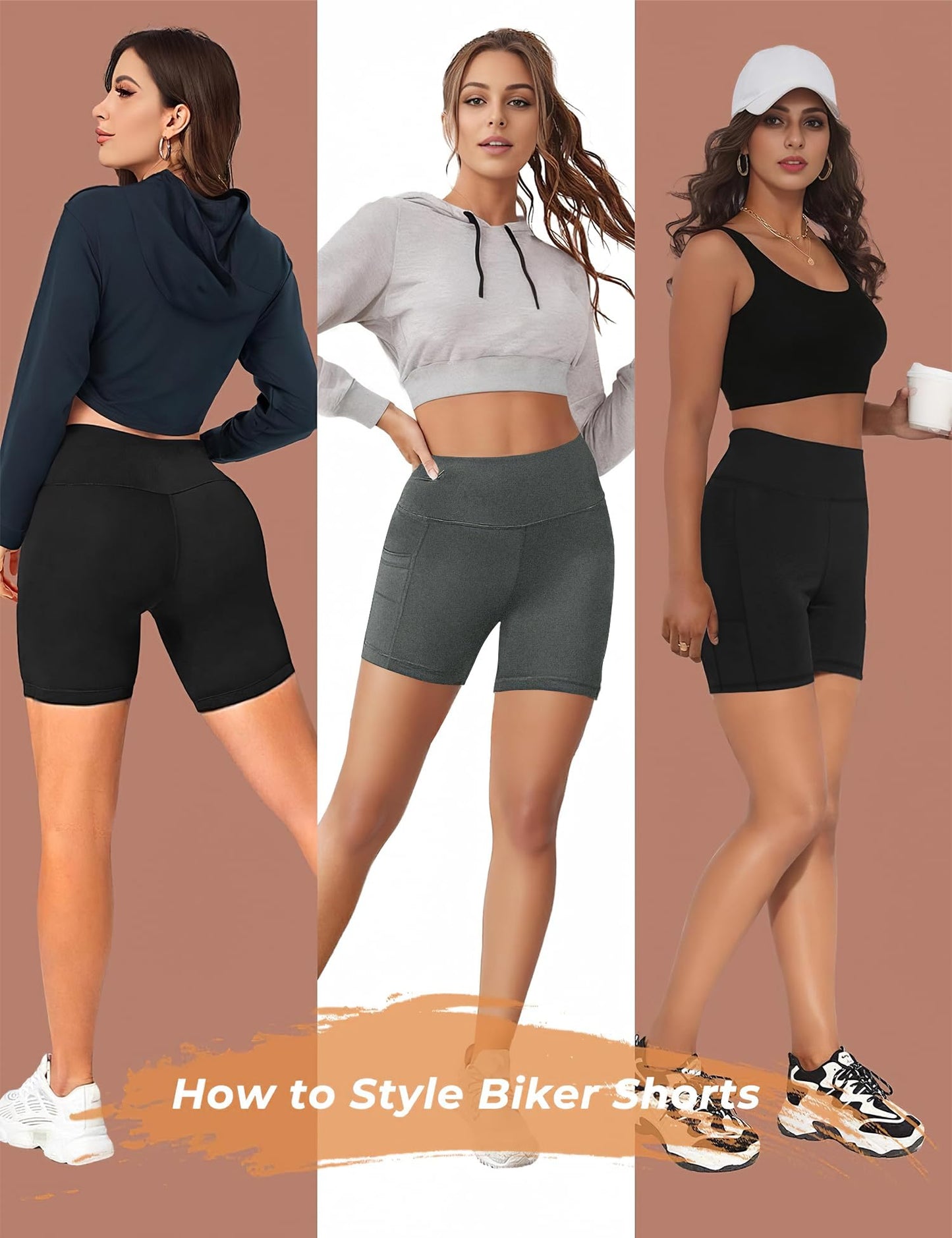 Womens 5" Biker Shorts with Pockets High Waisted Tummy Control Yoga Workout Gym Stretchy Spandex Shorts Leggings Compression Athletic Run Bicycle Cycling Volleyball Exercise Dance Bike Shorts Tights