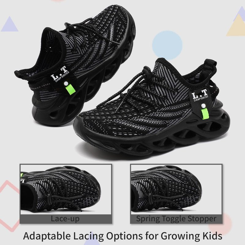 GLYGML Kids Shoes for Boys Girls Running Tennis Sneakers Athletic Walking Gym Sports Lightweight Breathable for Toddler/Little Kid/Big Kid All Black Size 3
