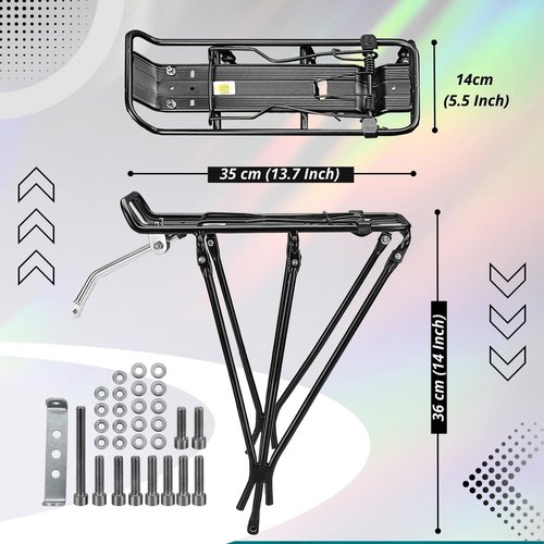 Flexzion Adjustable Bicycle Carrier Rack, 110lb Capacity, Black - Back Bike Cargo Rack, Aluminum Rear Seat Post Bike Rack Caddy for 26-28 Inch Wheels with Hardware Included