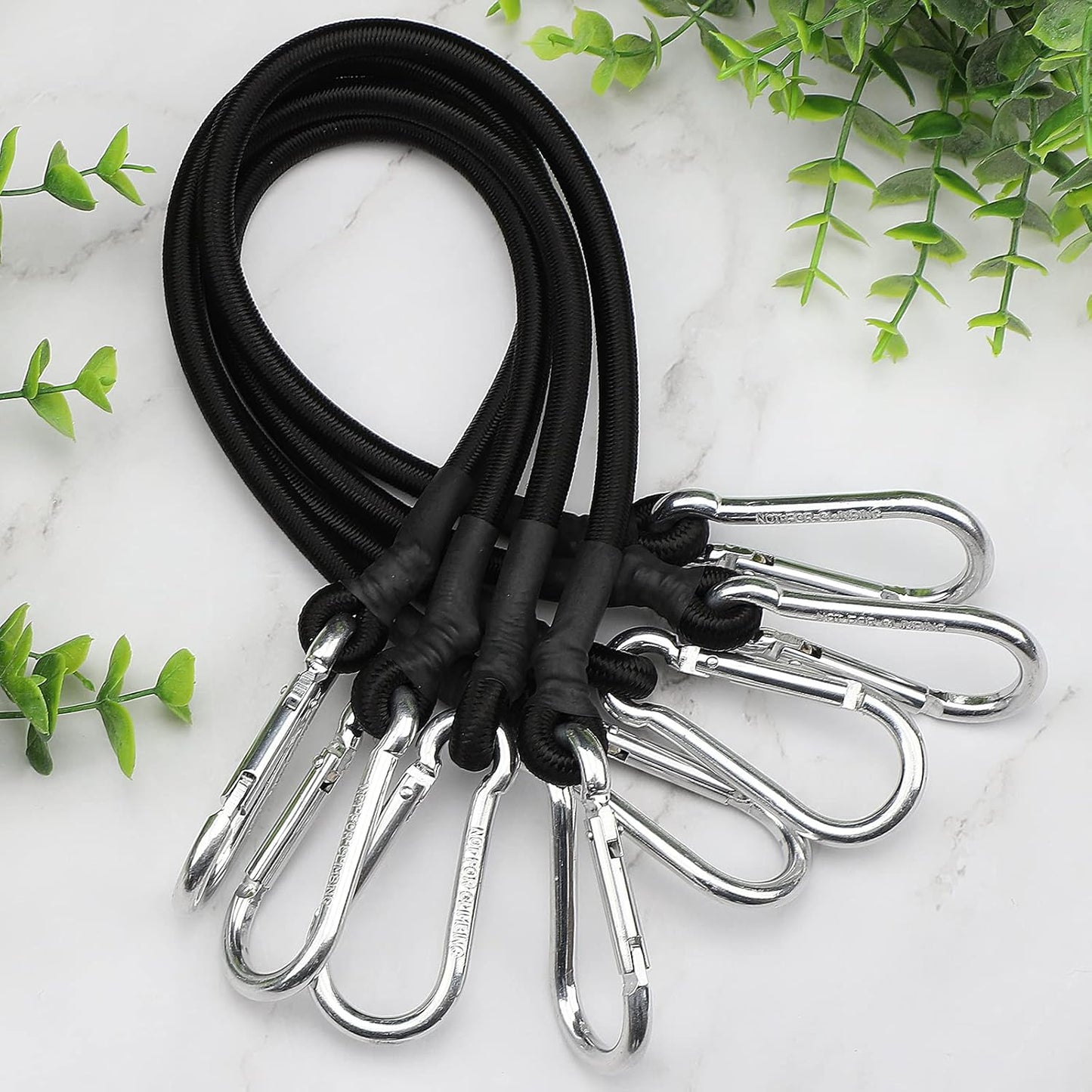 ZHOUBIN 18-Inch Black Bungee Cords - Durable with Carabiner Hooks | 2-Pack for Secure Tie-Downs