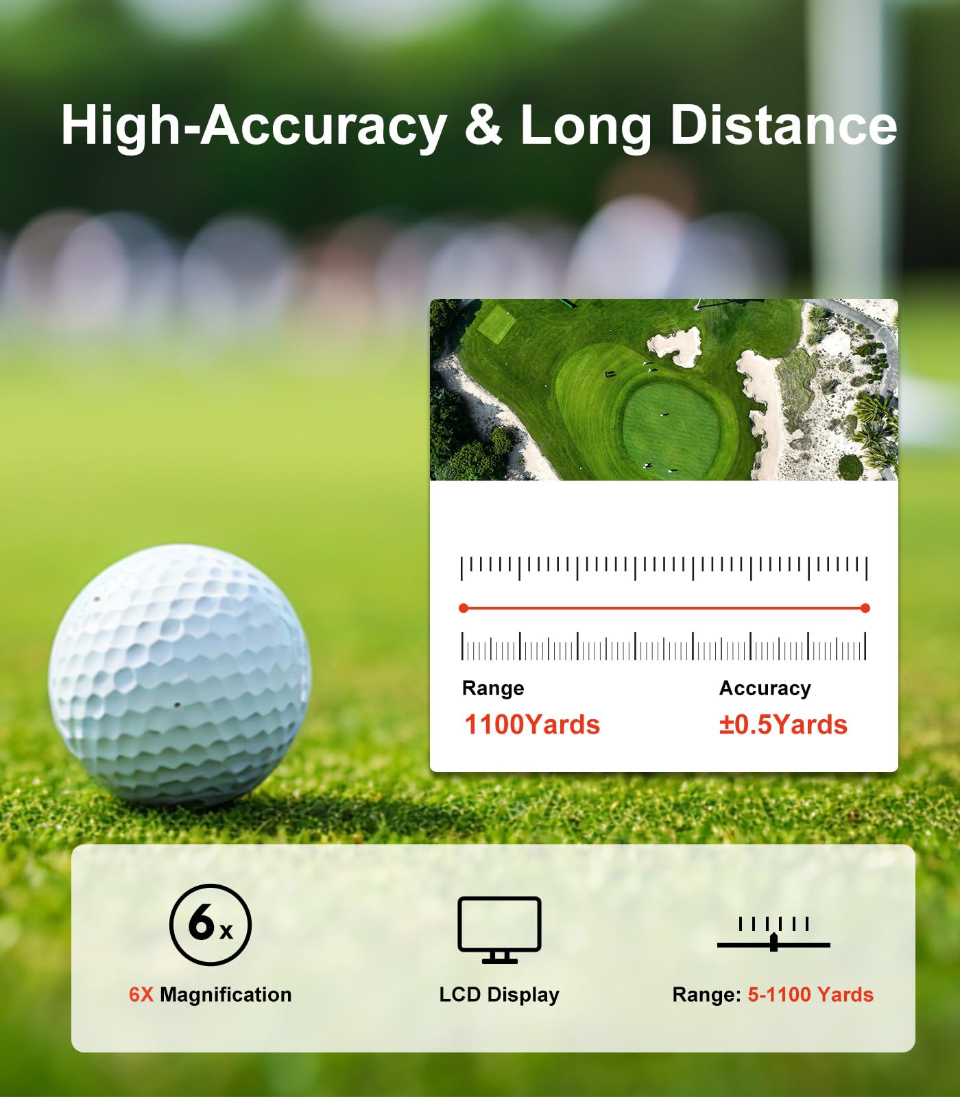 Flagfront Golf Range Finder with Magnetic, 1100 Yards, 6X Magnification