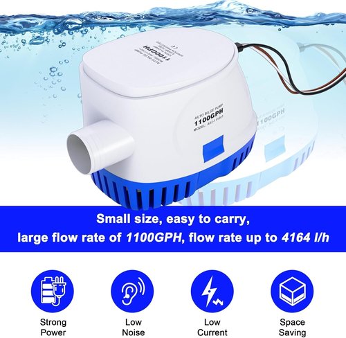 1100 GPH Automatic Bilge Pump by [Brand Name] - 12V Submersible Water Pump with Float Switch | Compact Design
