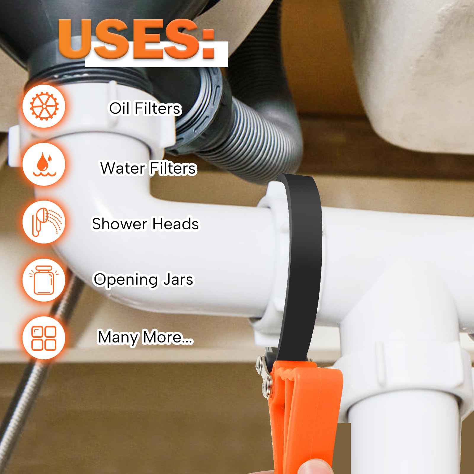 Stareign 2-Pack Rubber Strap Wrench,Oil Filter Wrench Diameter 4" and 6" Heavy Duty Adjustable Blet Wrench for Jar Opener,Water Filter,Plumbing,Sink,Faucet