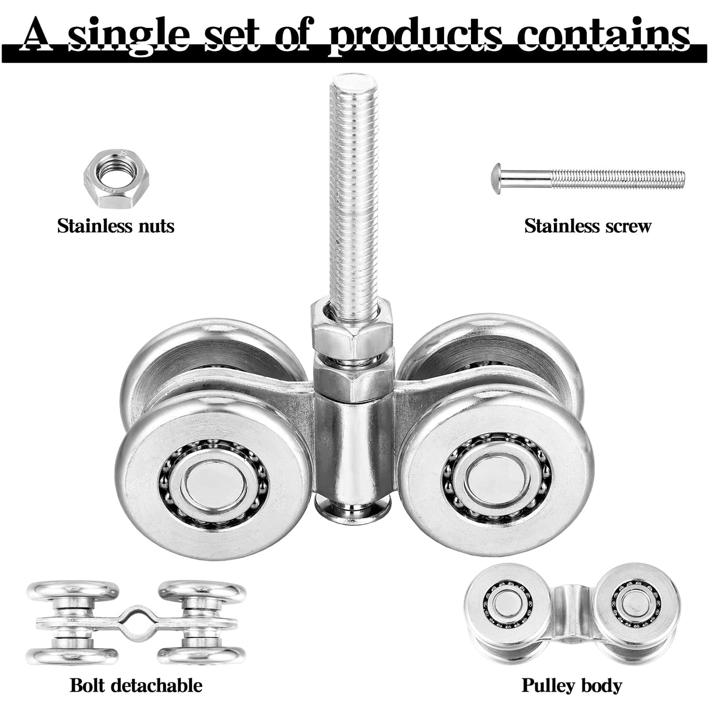 Yexiya 8 Pcs Wheel Trolley Assembly Barn Door Rollers for 1-3/4" Wide and 2-1/4" or Taller Rail Hanging Track, Beam Trolley Applied for Mount Heavy Barn or Shed Sliding Doors