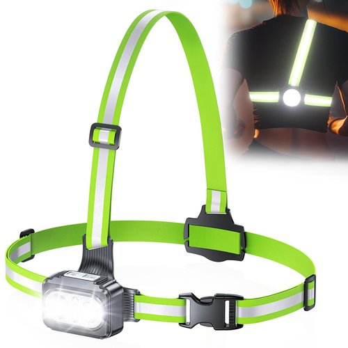 Viccux Running Lights for Runners with Reflective Straps, 500 LM 7 Modes & 45° Adjustable Running Light, IPX4 Waterproof Reflective Vest Light for Night Walking Camping Hiking, 3.5-20h Use Time