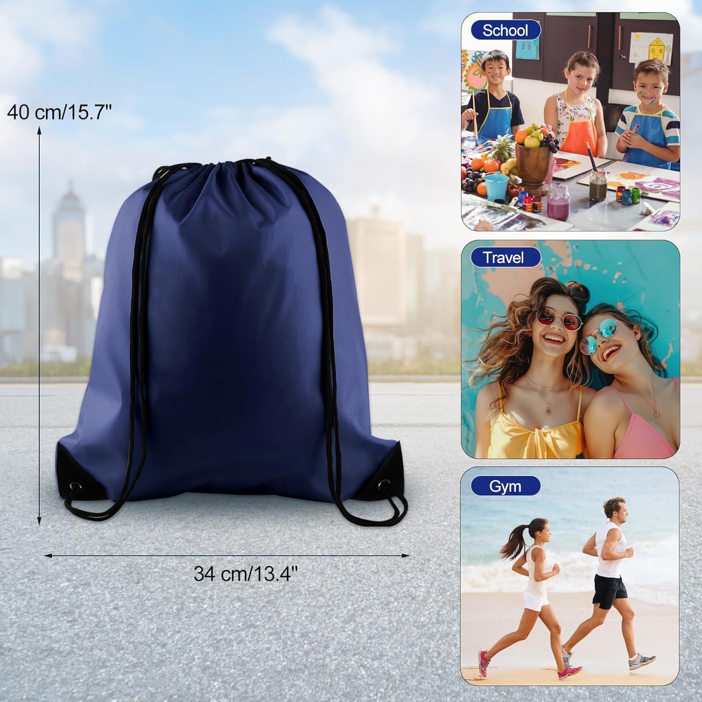 PLULON Drawstring Bags - Navy Blue Cinch Sack for Gym, Travel & Outdoor Sports | 2-Pack