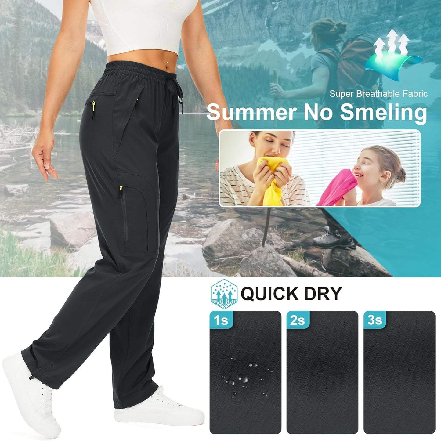 Skiennix Women's Hiking Pants - Quick Dry, UPF 50 Protection, Lightweight Cargo with Zipper Pockets