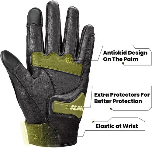 ILM Goatskin Leather Motorcycle Racing Gloves - Touchscreen Design for Men & Women | Size L, Black Unperforated
