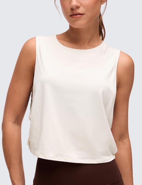 CRZ YOGA Pima Cotton Tank Tops for Women - Loose Fit Sleeveless Workout Shirt | Athletic Gym Crop