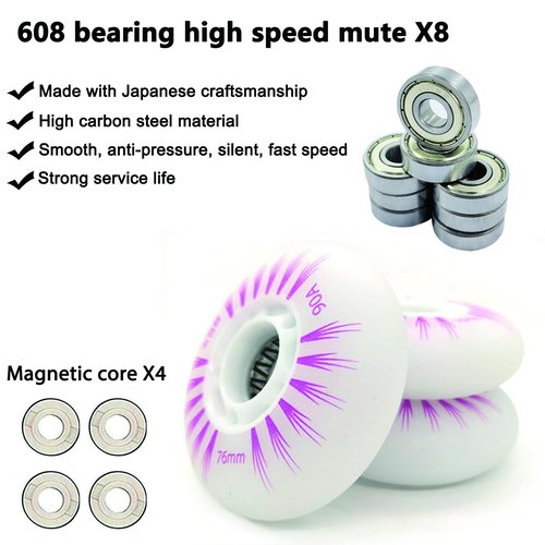FYANER Light Up Inline Skate Wheels 4 Pack - Luminous Flash Inline Skates Replacement Wheel 76mm(Purple), Universal