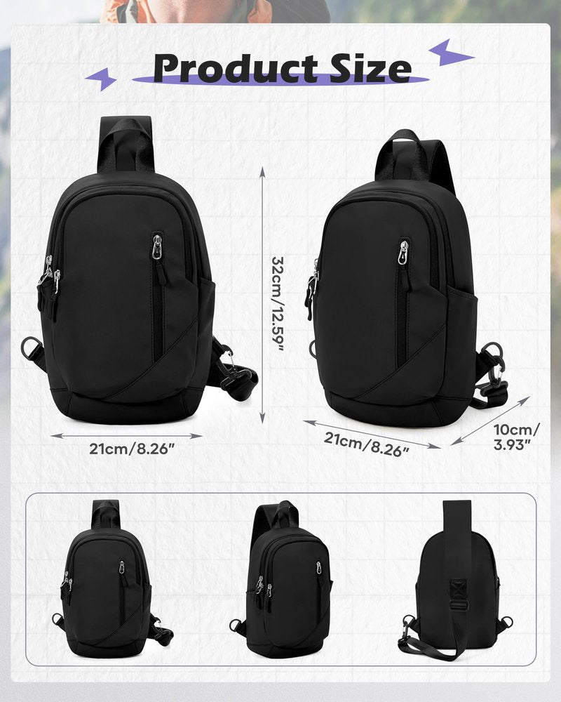 SEAFEW Small Black Sling Crossbody Bag for Men Women, Tactical Backpack Shoulder Daypack Mini Anti-Theft Motorcycle Chest Bags, Small One Strap Backpack for Casual Travel Hiking Outdoor Sports