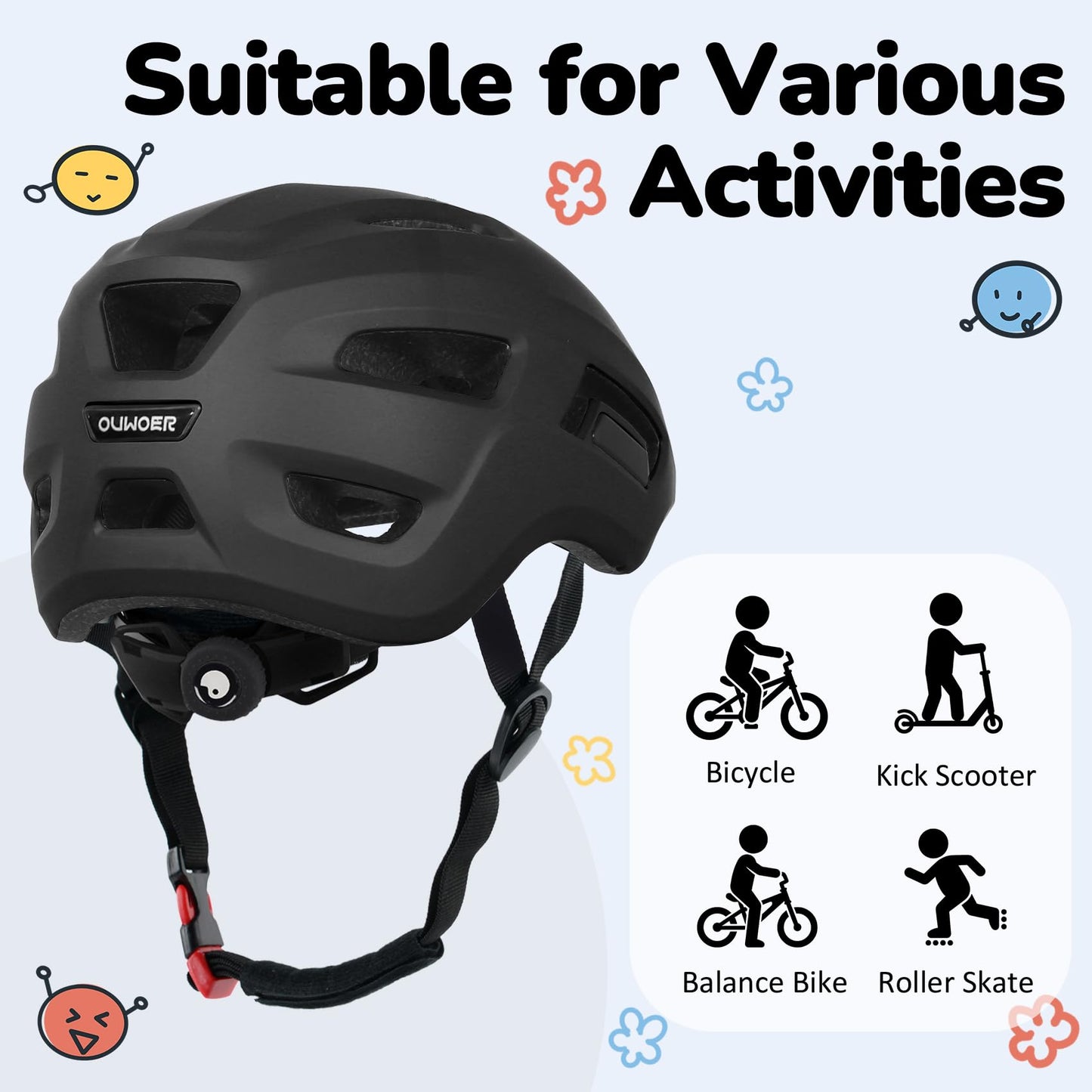 Toddler/Kids Bike Helmet, Adjustable and Multi-Sport, from Infant to Schoolchild, 2 Sizes (Black)
