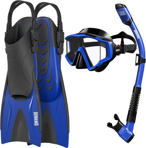 Aegend Snorkeling Gear Set - Anti-Fog Panoramic Mask, Adjustable Fins & Dry Top Snorkel | All-in-One for Swimming & Diving