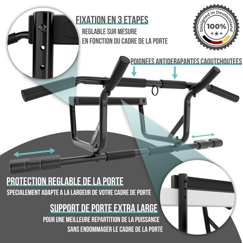 PULLUP & DIP Doorway Pull-Up Bar Without Screwing And No Slipping, Professional Door Frame Chin-Up Bar With Pull-Up Band, Padded Handles + eBook, Up To 240 lbs