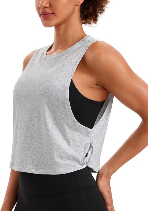CRZ YOGA Pima Cotton Tank Tops for Women - Loose Fit Sleeveless Workout Shirts | Athletic Gym Crop