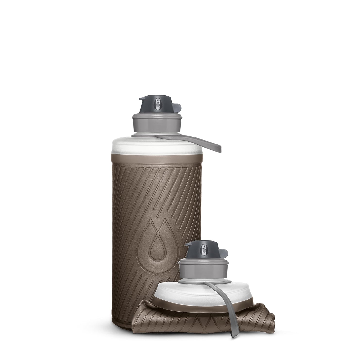 HydraPak Flux - Collapsible Backpacking Water Bottle (1 Liter) - BPA Free, Ultra Light, Spill-Proof Twist Cap - Mammoth Grey