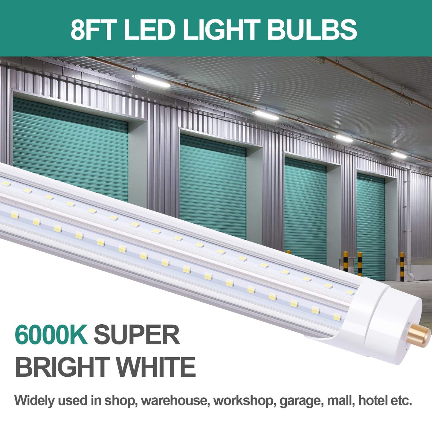 TRLIFE 8FT LED Bulbs 6000K, T8 8FT V Shape 65W FA8 LED Light Bulbs with Clear Cover(150W Fluorescent Bulbs Replacement), Dual Row L ED Chips, 7800Lm, Dual-Ended Power (4 Pack)
