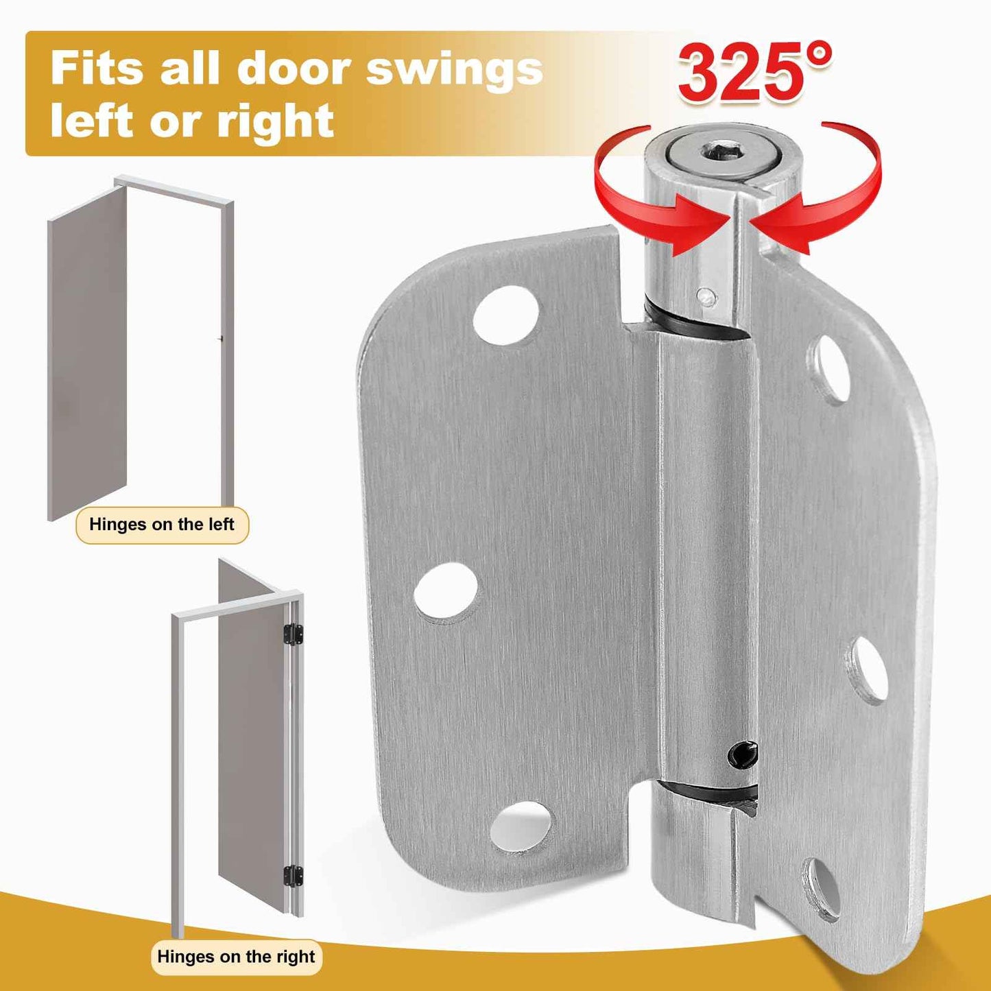 2 Pack | Self Closing Door Hinges 3.5”×3.5”, HBL' Automatic Door Closer Hinges with 5/8" Radius Corners, Adjustable Spring Door Hinge for Home, Garage & Basement Doors.