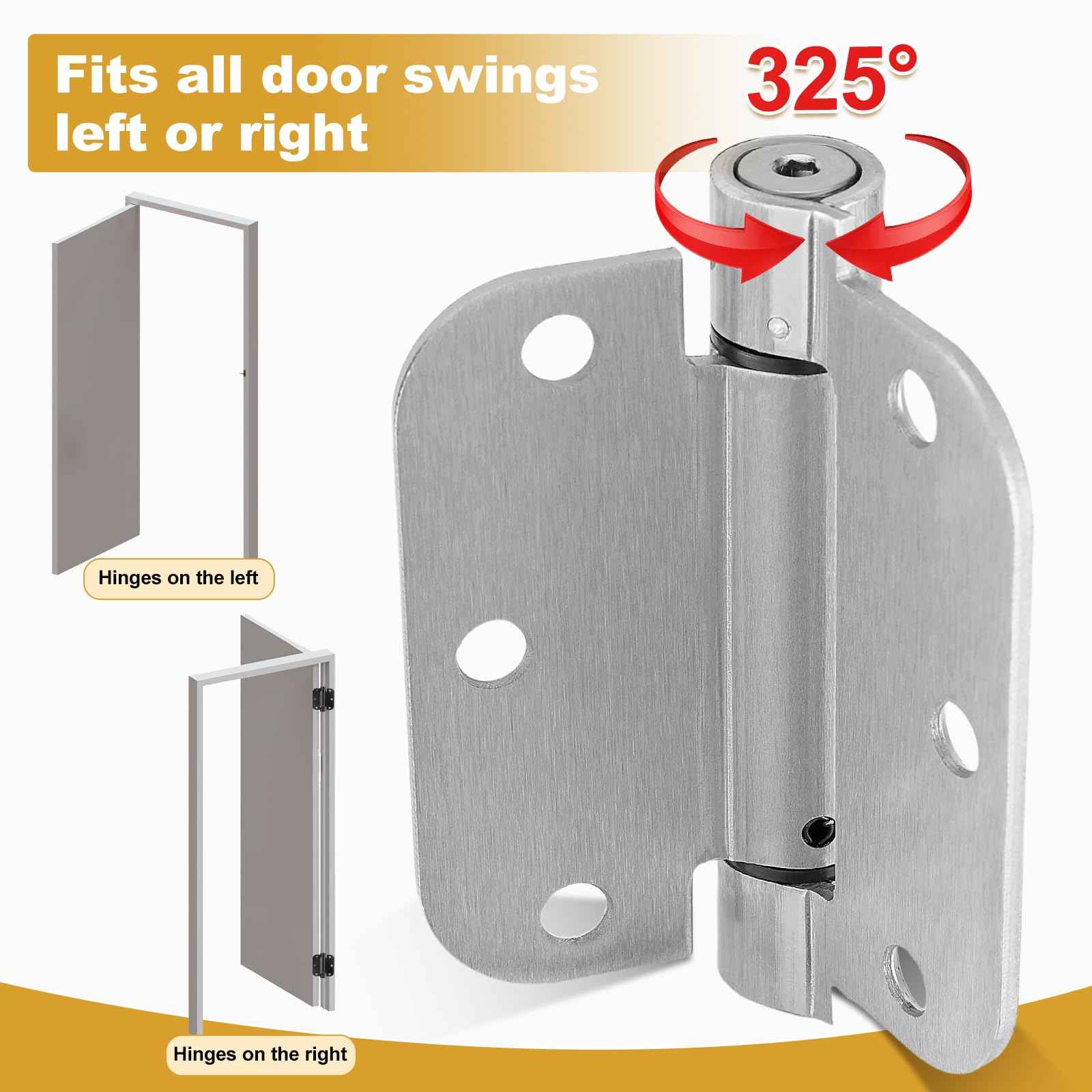 2 Pack | Self Closing Door Hinges 3.5”×3.5”, HBL' Automatic Door Closer Hinges with 5/8" Radius Corners, Adjustable Spring Door Hinge for Home, Garage & Basement Doors.