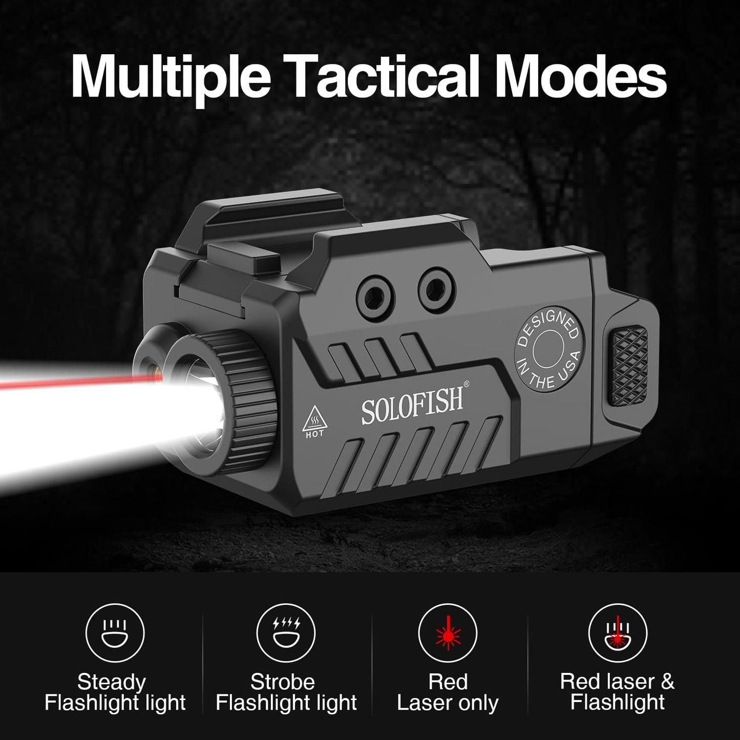 SOLOFISH Slidable Pistol Light Laser Combo, Shockproof Gun Light and Red Laser Sight with Strobe