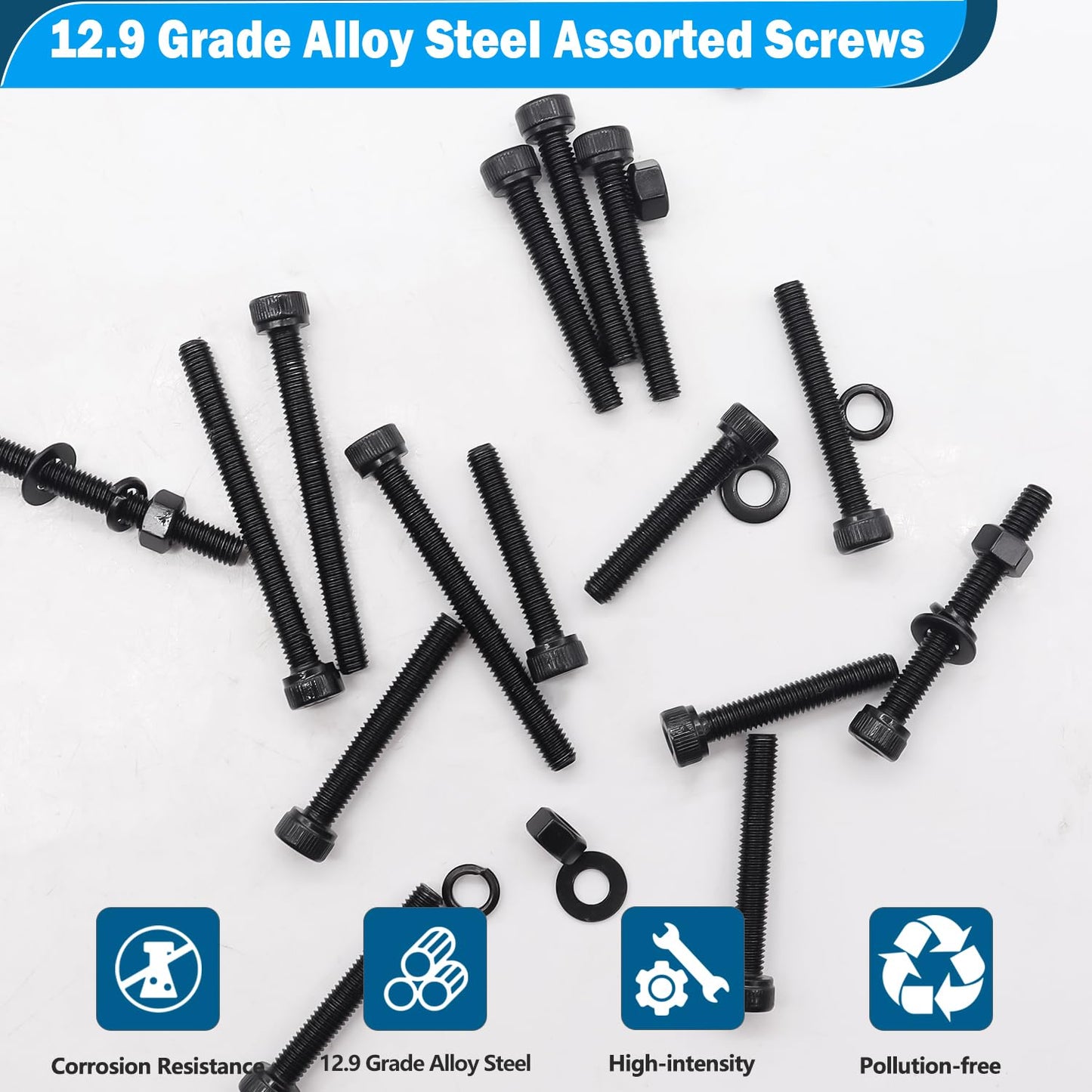 mxuteuk 185PCS M5 Screws Assortment Set, M5 Hex Socket Head Cap Screws Bolts Nuts Kit, 12.9 Grade Alloy Steel Bolts with Hex Wrench