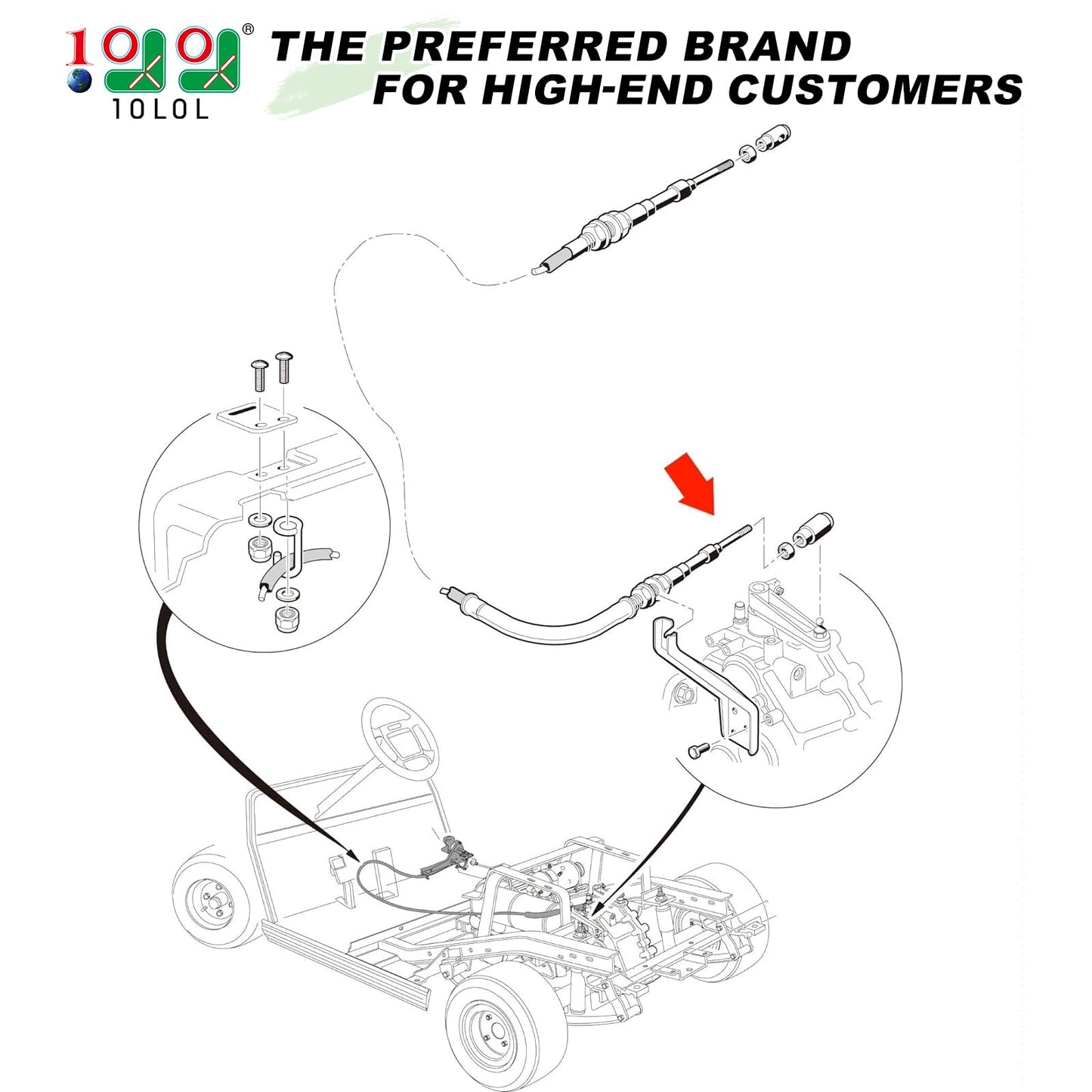 10L0L 68.5" Forward Reverse Transmission Shift Cable for Club Car DS 1998-up Gas Golf Cart, Replace OEM 103379501 101951501 101951401