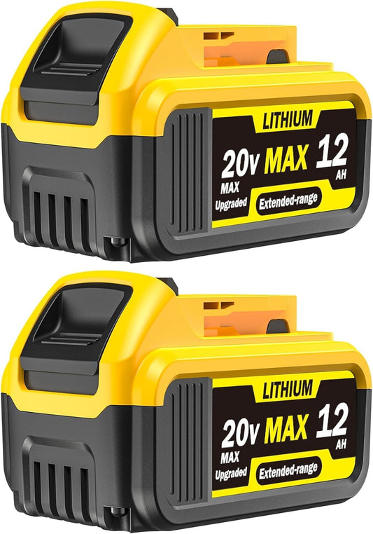 2 Packs 12000 mAh 20V MAX Lithium-Ion Battery, Replacement for Dewalt 20V Max Battery Compatible with DCB200 DCB206 DCB207 DCB205 DCB204 Series Power Tools