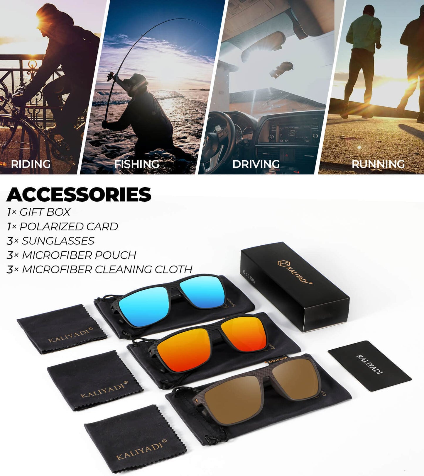 KALIYADI Polarized Sunglasses Men, Lightweight Mens Sunglasses Polarized UV Protection Driving Fishing Golf (Ice Blue/Red/Brown)