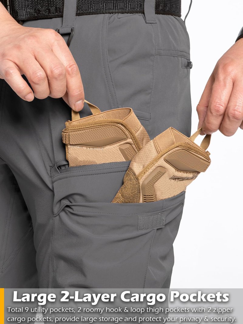 CARWORNIC Men's Lightweight Tactical Hiking Pants Water-Resistant Flex EDC Cargo Pants Stretch Quick Dry Work Pants Multi-Pocket Travel Safari Outdoor Fishing Trousers