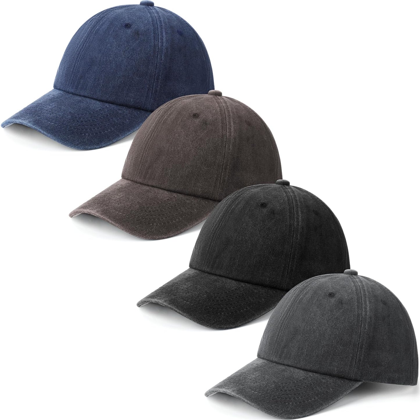 Geyoga 4 Pieces Washed Cotton Baseball Cap Adjustable Twill Plain Hat Unisex Baseball Cap Vintage Hat (Black, Dark Gray, Navy Blue,Brown)