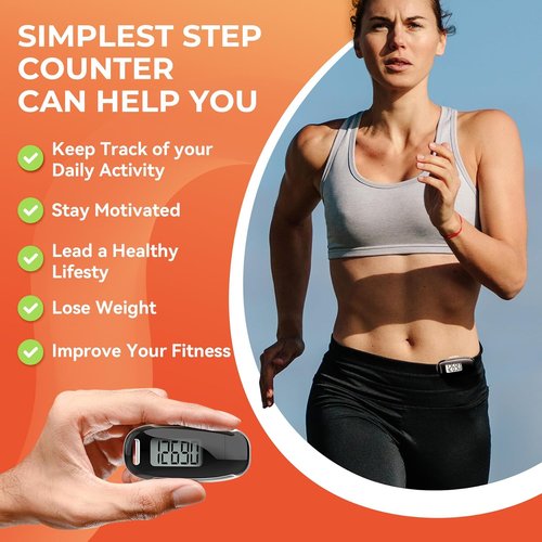 3D Pedometer - Accurate Walking Step Counter with Removable Clip & USB Rechargeable Design
