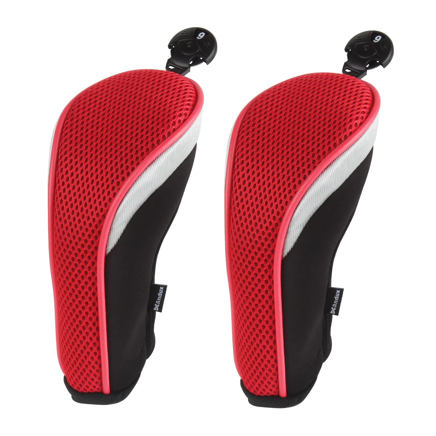 Andux Pack of 2 Mesh Golf Hybrid Club Head Covers Black/Red