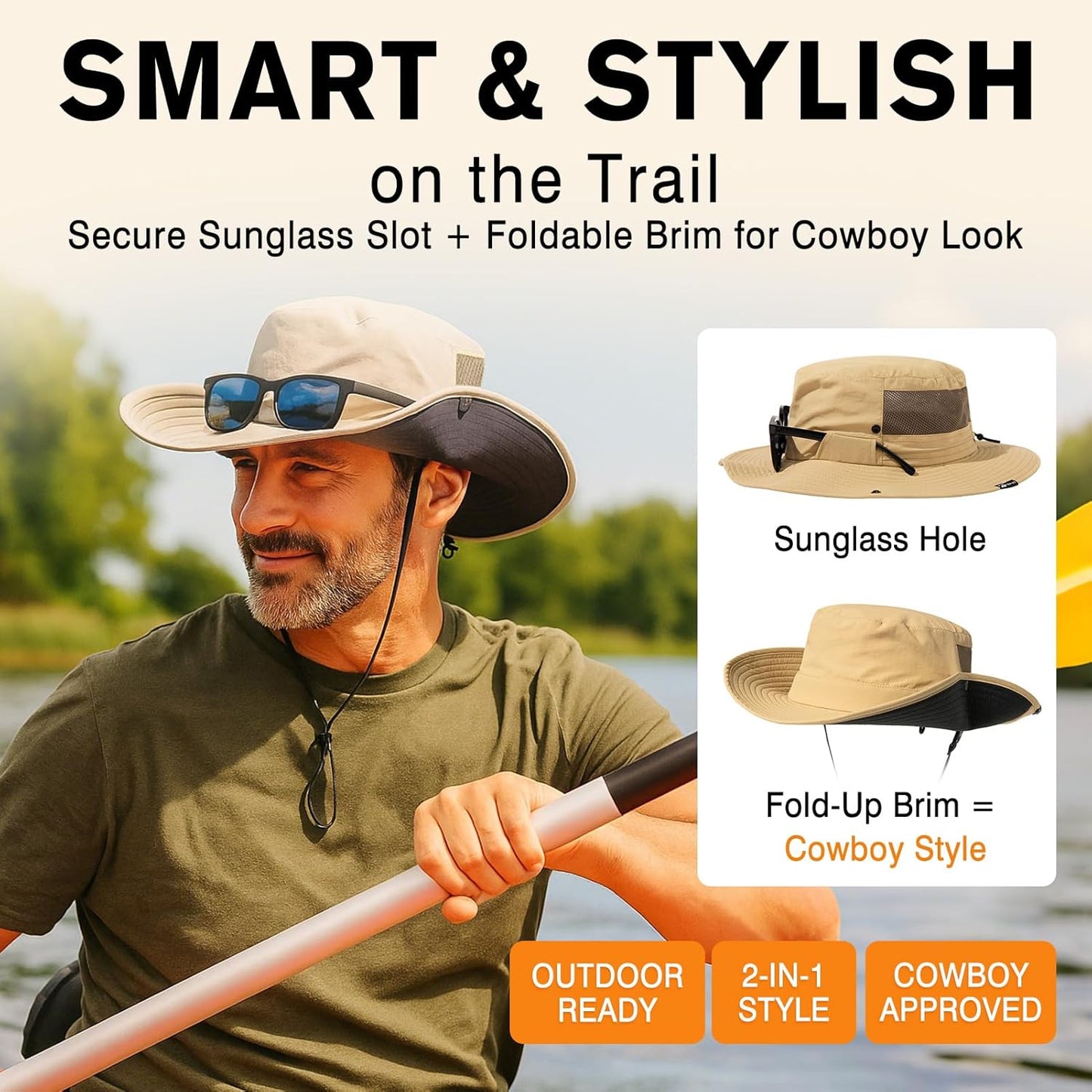 TOP-EX UVCoolix™ UV Protection Men's Sun Hat - Cooling Neck Flap & Sunglass Lock | Wide Brim Fishing Hat