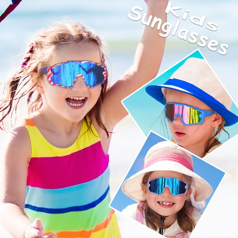 CMBJJU Kids Sunglasses,Youth Baseball Glasses for Boys Girls Age 6-14,Sports UV Protection Goggles (2PCS-Black Black+Blue Red-B01)