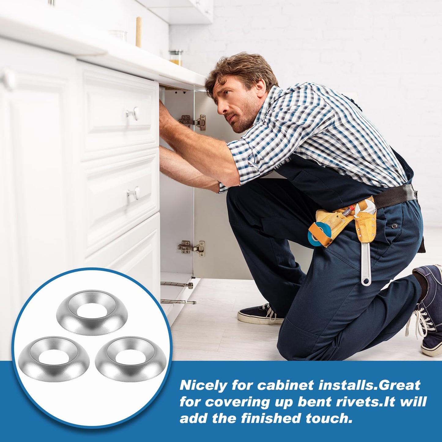 Yaocom 200 Qty #8 Countersunk Finish Washers 304 Stainless Steel Finishing Washers Cup, Silver