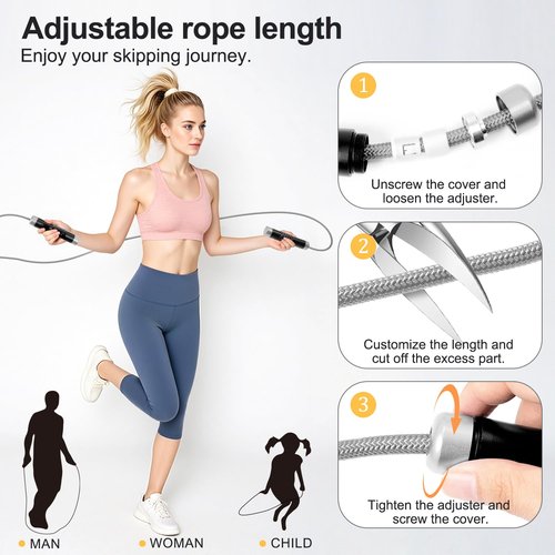 Reedvales 1LB Weighted Jump Ropes for fitness Women Men, Aluminum Handles for MMA, Boxing, CrossFit, Weight-loss Workouts, Tangle-Free Ball Bearing Rapid Speed Skipping Jump Rope with Adjustable 9mm Cotton & PVC Cord, Black