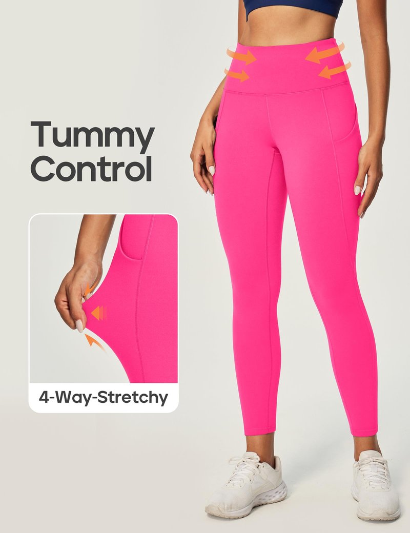 Ewedoos Leggings with Pockets for Women High Waisted Athletic Workout Compression Leggings Tummy Control Yoga Pants Women Hot Pink