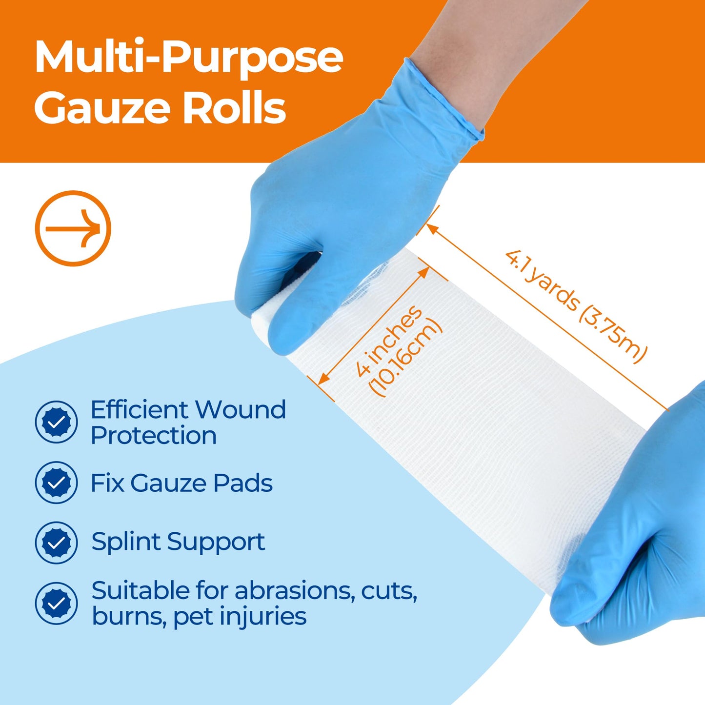 Gauze Rolls Bandages 4in x 4.1yds, 24 Rolls Conforming Stretch Gauze Bandage 4 Inch, Individually Wrapped Includes Medical Tape