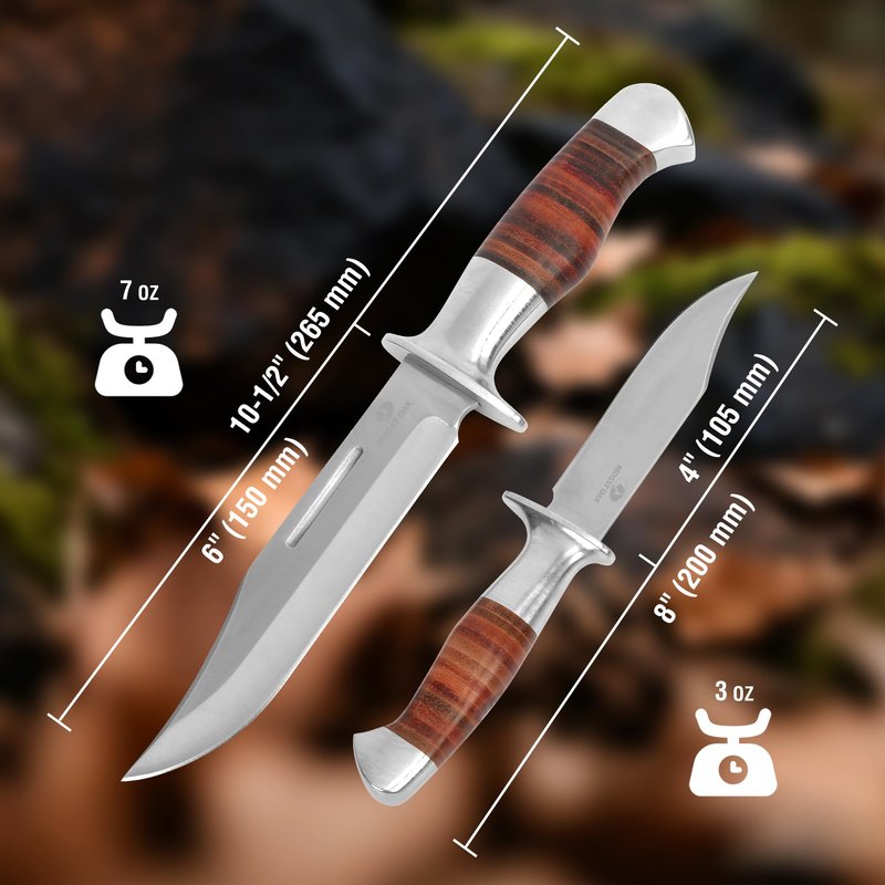 Mossy Oak Fixed Blade Bowie Knife, 2-piece Hunting Knife with Leather Handle Featuring Laser Pattern, Sheath Included