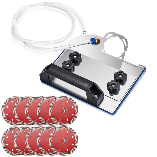 Hicarer Angle Grinder Stand for Tile 45° Chamfer Cutting Tile Chamfering Tool with 10 Saw Blades 1 Hose Compatible with 100-Type Angle Grinders for Tiles, Stone, Wood or Metal Cutting