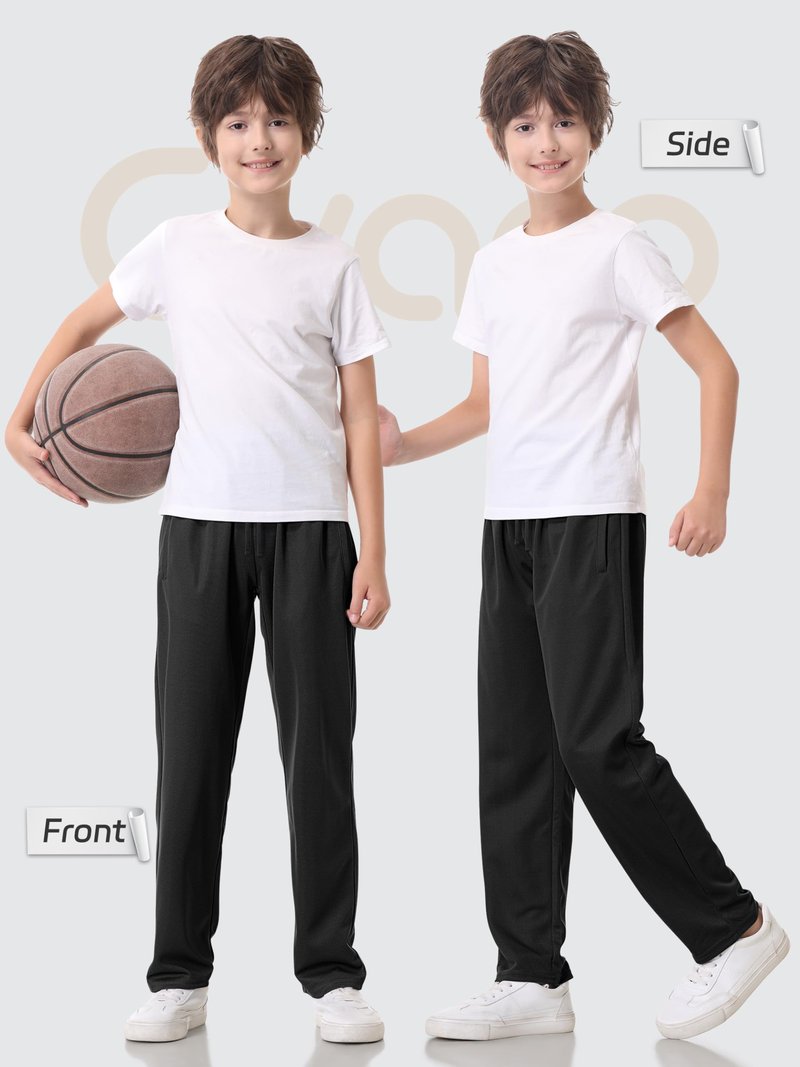 4 Pack Boys Mesh Athletic Pants, Lightweight Pants with Pockets and Drawstring, Thin Open Bottom Active Pants for Boys Black, Navy, Gray, Ash Gray Set A L