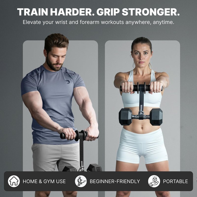 DMoose Fitness Forearm Exerciser - Hand, Wrist and Forearm Strengthener - Durable PVC Anti-Slip Grip Handles and Quick Locking Mechanism - Wrist Roller for Strength Training for Men & Women (Patented)