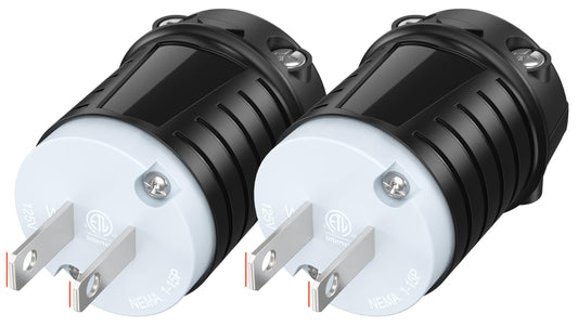 2-Prong Cord Cap Replacement Plug Polarized Extension Cord Repair End NEMA 1-15P 2-Wire Electrical Male Plug 120V 15A Straight Blade Non-Grounding Commercial Grade ETL Listed 2-Pack