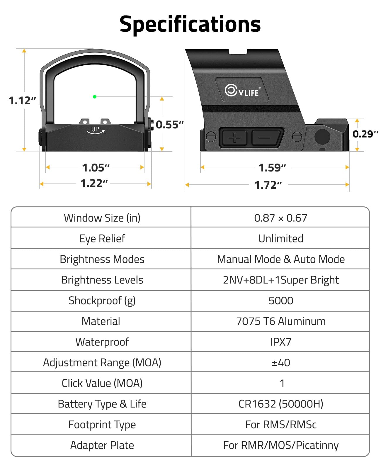 CVLIFE BearMight 5000G Shockproof Auto-Brightness Green Dot Sight for RMS RMSc, 36MOA Circle & 2MOA Green Dot with Hood, Motion Awake Reflex Sight for Compact Pistol, Adapter for MOS/RMR/Picatinny